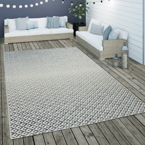 In- & Outdoor Flachgewebe Teppich Geometrisch Skandi Rauten Design In Grau