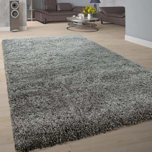 Teppich Wohnzimmer Soft Shaggy Hochflor Modern Flauschig Einfarbig In Grau