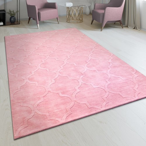 Handgefertigter Wohnzimmer Teppich Marokkanisches Design Orient Pastell Rosa