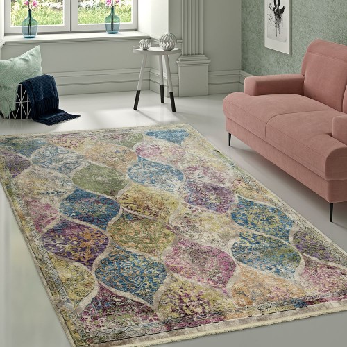 Designer Wohnzimmer Teppich Marokkanisches Muster Hochwertig Bunte Farben
