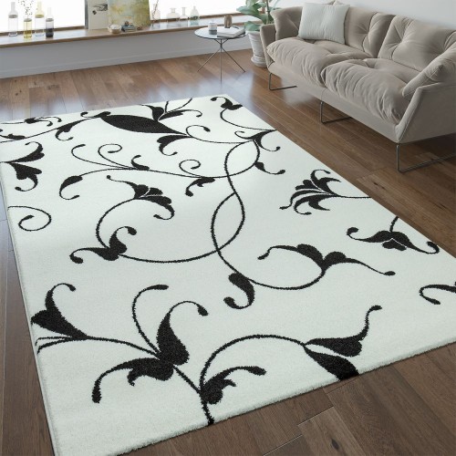 Moderner Kurzflor Teppich Florales Design Weiß