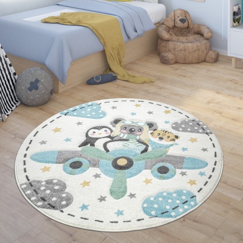 Kinderteppich Rund Teppich Kinderzimmer Sterne Tiere