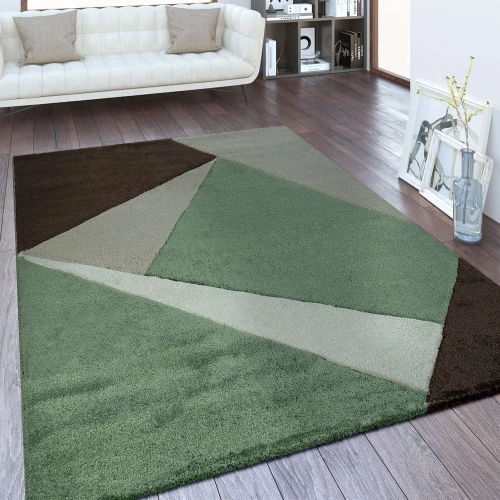 Moderner Kurzflor Teppich Geometrisches Design Grün