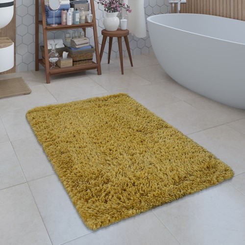 Moderne Badematte Badezimmer Teppich Shaggy Kuschelig Weich Einfarbig Gelb