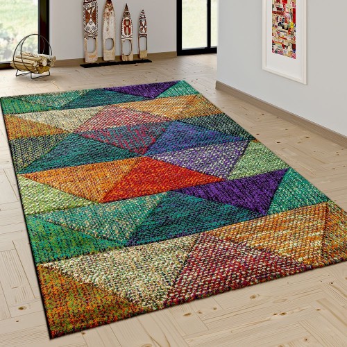 Wohnzimmer Teppich Mit Modernen Rauten Mustern Trend Design Mehrfarbig Bunt