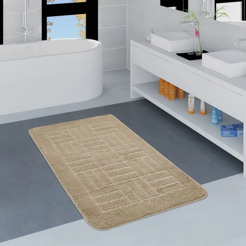 Moderner Badezimmer Teppich Badvorleger Kariertes Muster Einfarbig In Beige