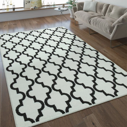 Modern Kurzflor Teppich Marokkanisches Design Weiß 