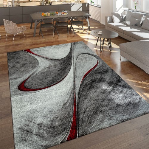 Teppich Modern Designer Wohnzimmer Kurzflor Abstrakt Wellen Muster Schwarz Grau 