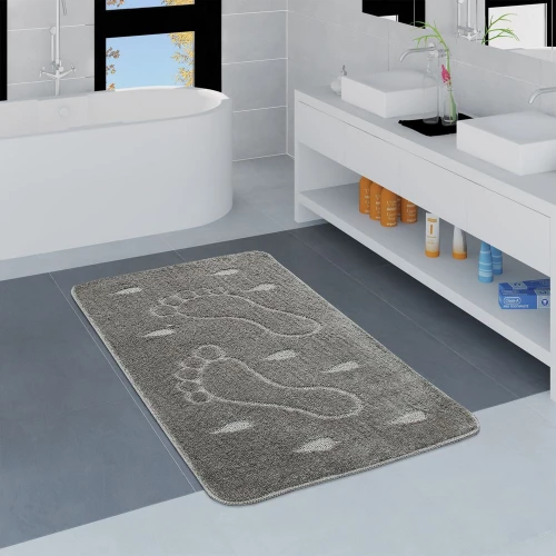 Moderner Badezimmer Teppich Rutschfest Badvorlerger Fußabdruck Einfarbig In Grau