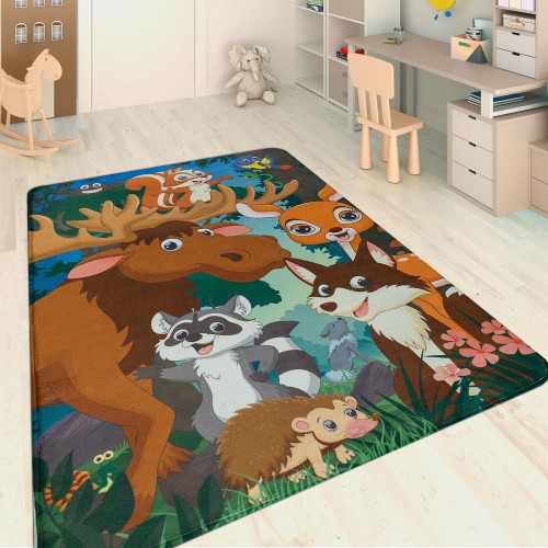 Kinderteppich Waldtiere Multicolor
