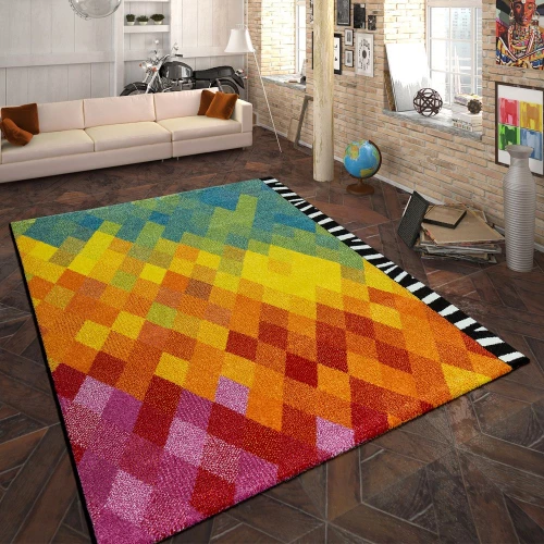 Designer Teppich Rauten Design Multicolor