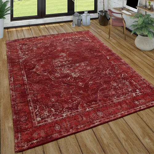 Orient Kurzflor Teppich Wohnzimmer Shabby-Chic-Look Orientalisches Design In Rot
