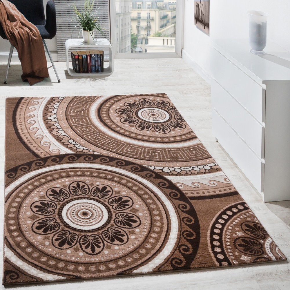 Teppich Wohnzimmer Braun Beige Streifen Muster Orientalisches Design Kurzflor