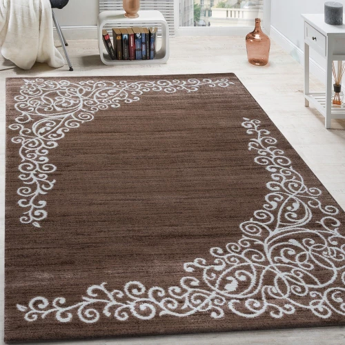 Designer Teppich Mit Floral Glitzergarn Muster Beige Weiß Braun Meliert