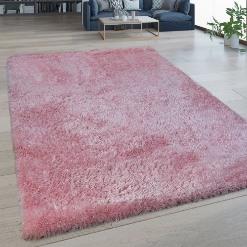 Hochflor Wohnzimmer Teppich Waschbar Shaggy Flokati Optik Einfarbig In Pink