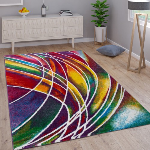 Wohnzimmer Teppich Modern Farbmix Muster Kurzflor