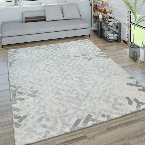 Kurzflor Wohnzimmer Teppich 3D-Optik Labyrinth Design Modern In Grau Weiß