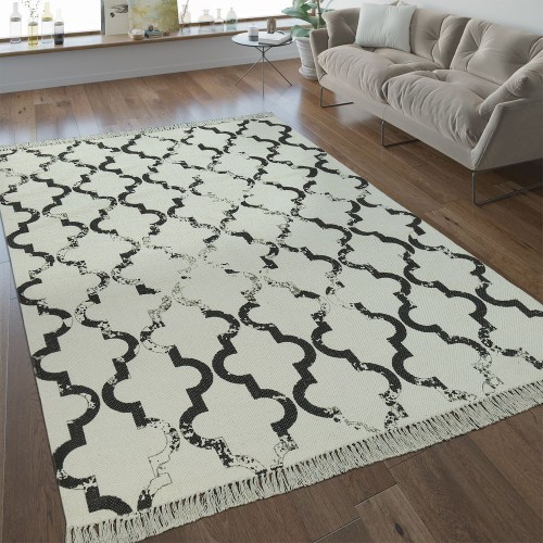 Flachgewebe Teppich Marokkanisches Muster Anthrazit