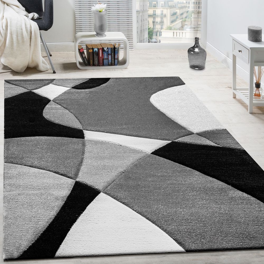 Teppich Flachflor Modern Konturenschnitt Ranken-Muster Wohnzimmer Grau 