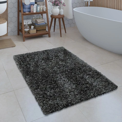 Moderne Badematte Badezimmer Teppich Shaggy Kuschelig Weich Einfarbig Grau