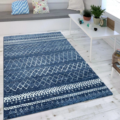 Wohnzimmer Teppich Indigo Blau Trend Modernes Skandinavisches Muster 
