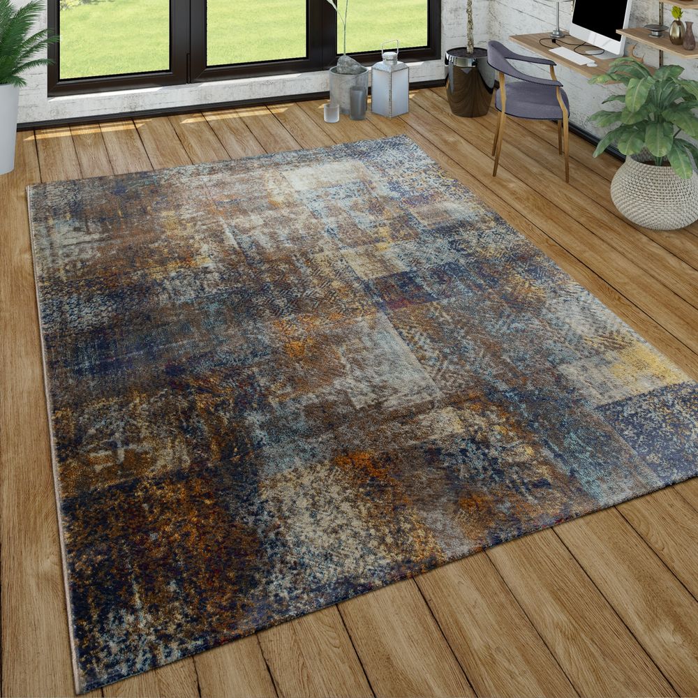 Teppich Flachflor Modern Wohnzimmer Patchwork-Design Grau Schwarz %Sale% 