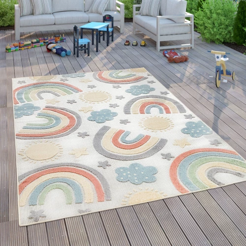 In- & Outdoor Kinderteppich Kinderzimmer Spielteppich Regenbogen Motiv