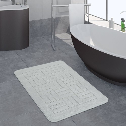 Moderner Badezimmer Teppich Badvorleger Kariertes Muster Einfarbig In Weiß