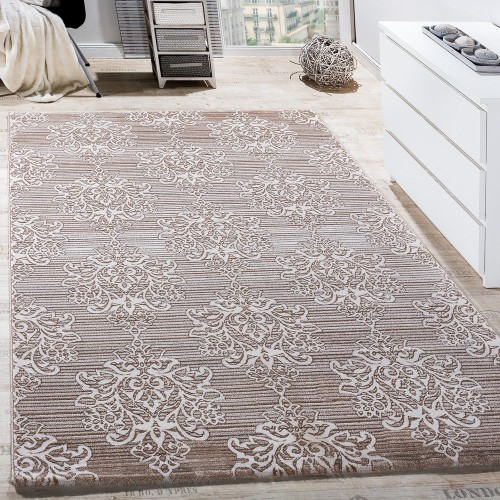 Teppich Wohnzimmer Klassisch Floral Muster Ornament Abstrakt Meliert Beige Creme
