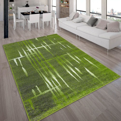 Designer Teppich Modern Trendiger Kurzflor Teppich Meliert in Grün Weiß