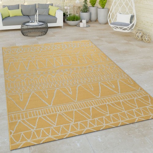 In- & Outdoor Flachgewebe Teppich Modern Ethno Muster Zickzack Design In Gelb 