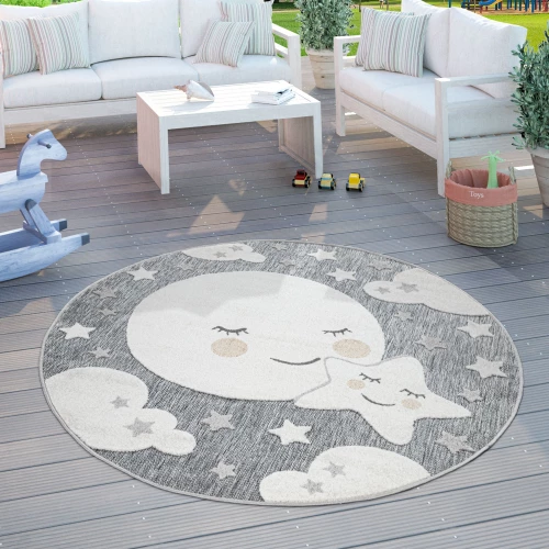 In- & Outdoor Kinderteppich Kinderzimmer Rund Spielteppich Mond