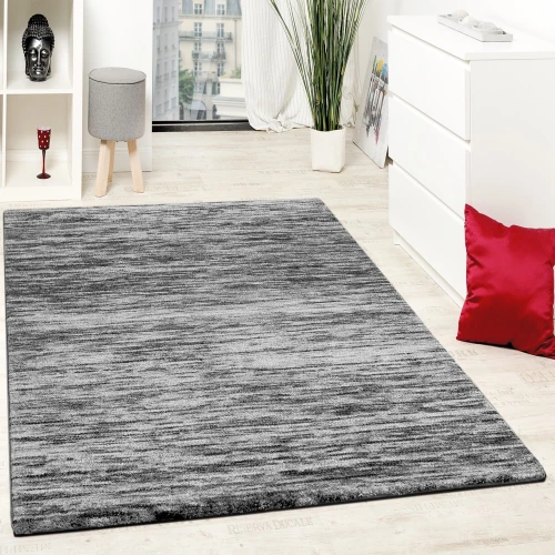Teppiche Modern Wohnzimmer Teppich Spezial Melierung Grau Schwarz Meliert 