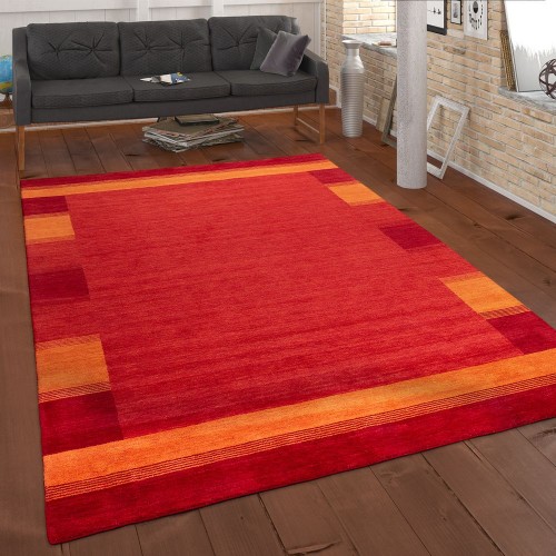 Teppich Handgewebt Gabbeh Qualität 100% Wolle Bordüre Meliert In Orange Gelb