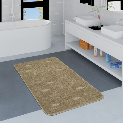 Moderner Badezimmer Teppich Rutschfest Badvorlerger Fußabdruck Einfarbig Beige