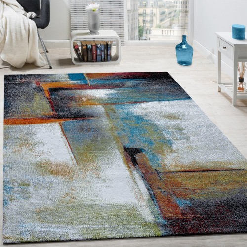 Designer Teppich Modern Kurzflor Wohnzimmer Bunt Trendig Meliert Multicolour