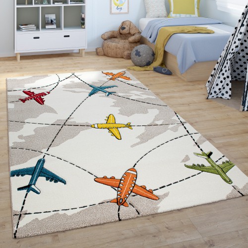 Kinder-Teppich Kurzflor Kinderzimmer Flugzeuge