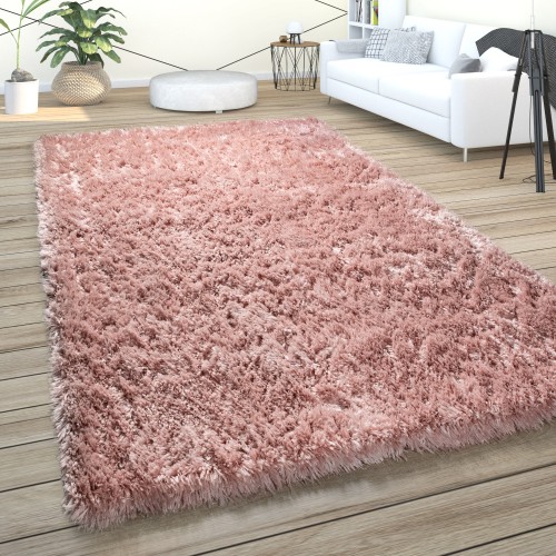 Hochflor Teppich Wohnzimmer Shaggy Weich Kuschelig Modern Uni In Pink 