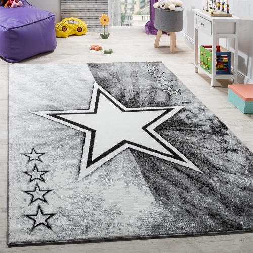 Teppich Kinderzimmer Stern Design Spielteppich Kinderteppich Kurzflor in Grau