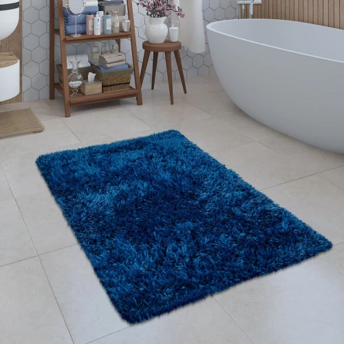 Moderne Badematte Badezimmer Teppich Shaggy Kuschelig Weich Einfarbig Blau