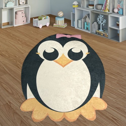 Kinderteppich Spielzimmer Pinguin Rosa Schleife Mädchen Interieur Schwarz Weiß