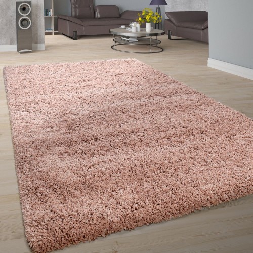 Teppich Wohnzimmer Soft Shaggy Hochflor Modern Flauschig Einfarbig In Rosa