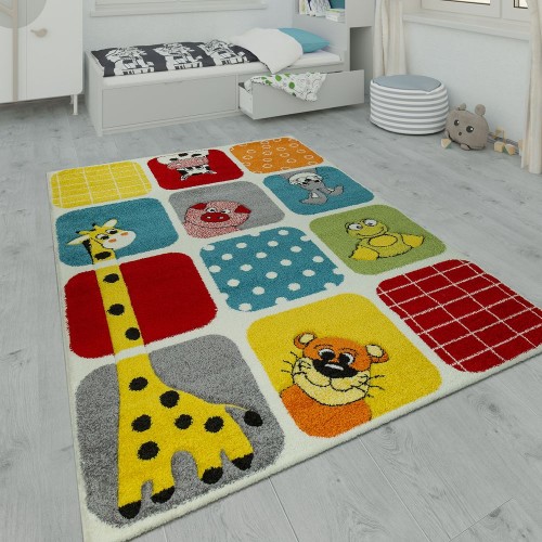 Kinderteppich Spielzimmer Tier Design Multicolor
