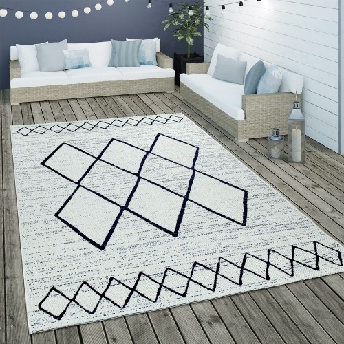 In- & Outdoor Flachgewebe Teppich Geometrisch Skandinavisches Motiv In Weiß Blau