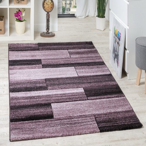 Designer Teppich Hochwertig Modern Rechteck Muster Meliert Fliedertöne Purple