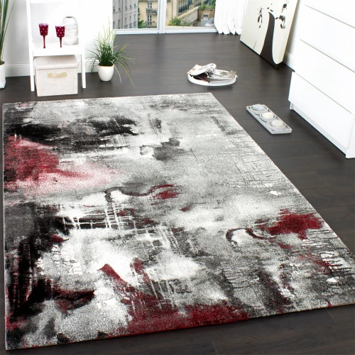 Teppich Modern Designer Teppich Leinwand Optik Meliert Schattiert Grau Rot Creme