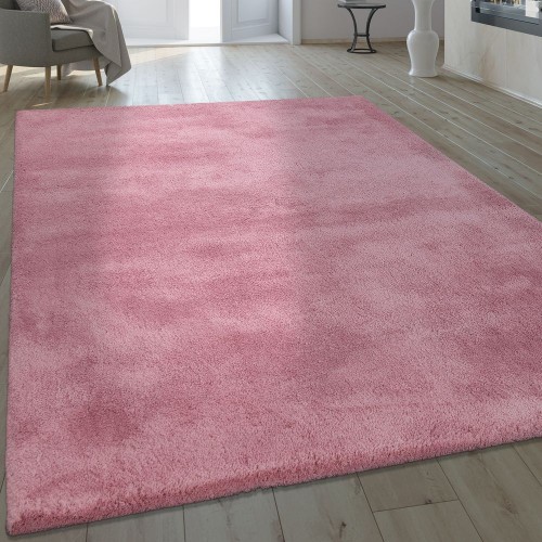 Handgefertigter Shaggy Teppich Einfarbig Pastell Pink