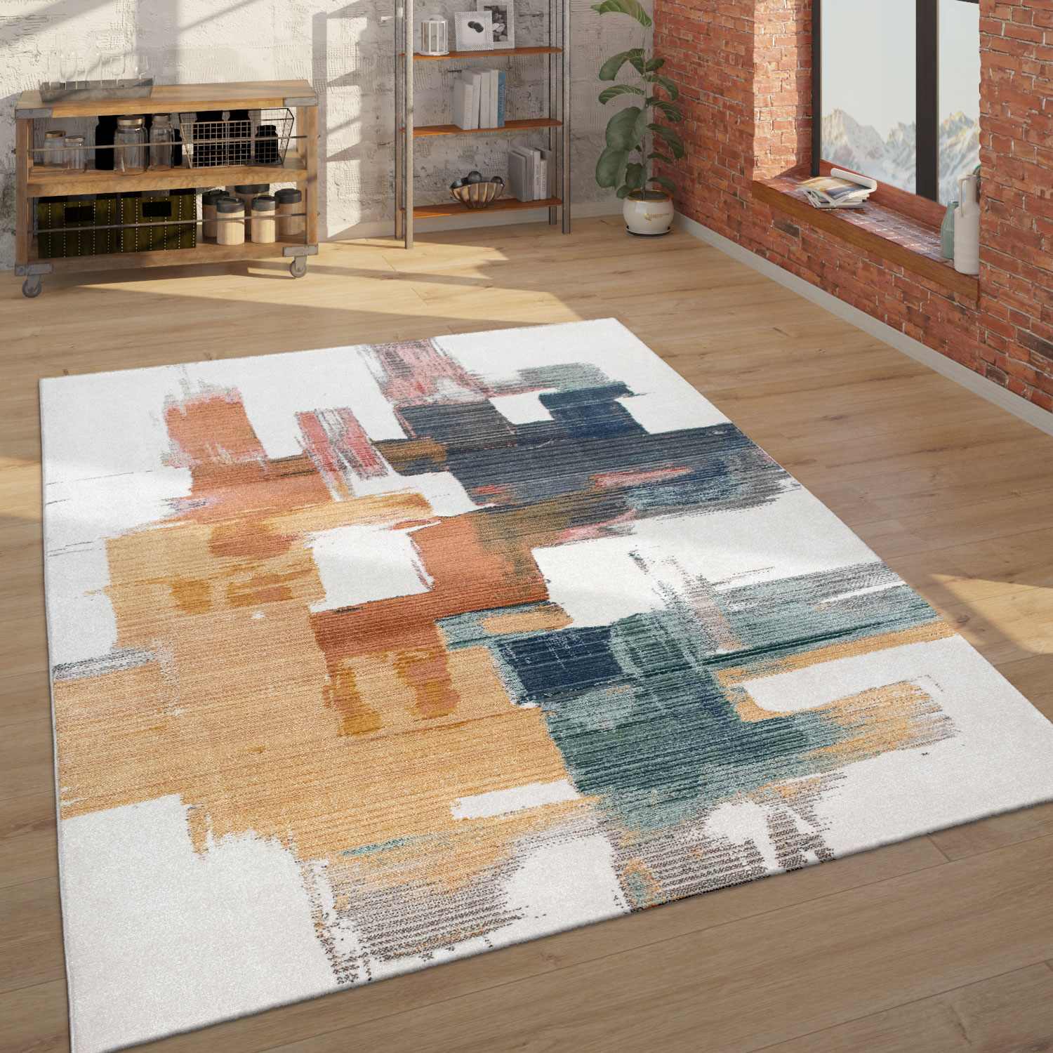 Teppich Kurzflor Wohnzimmer Abstraktes Design 3-D-Look Bunt 