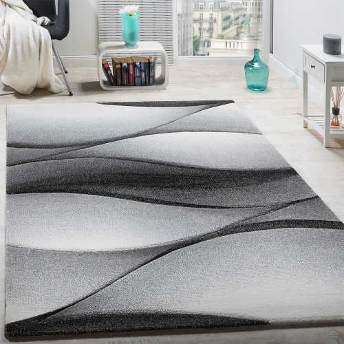 Designer Teppich Modern Abstrakt Wellen Optik Konturenschnitt In Grau Anthrazit
