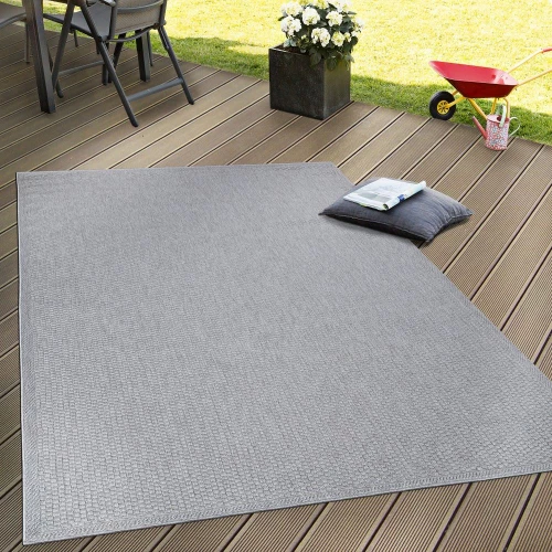 In- & Outdoor Flachgewebe Teppich Terrassen Teppiche Natürlicher Look In Grau